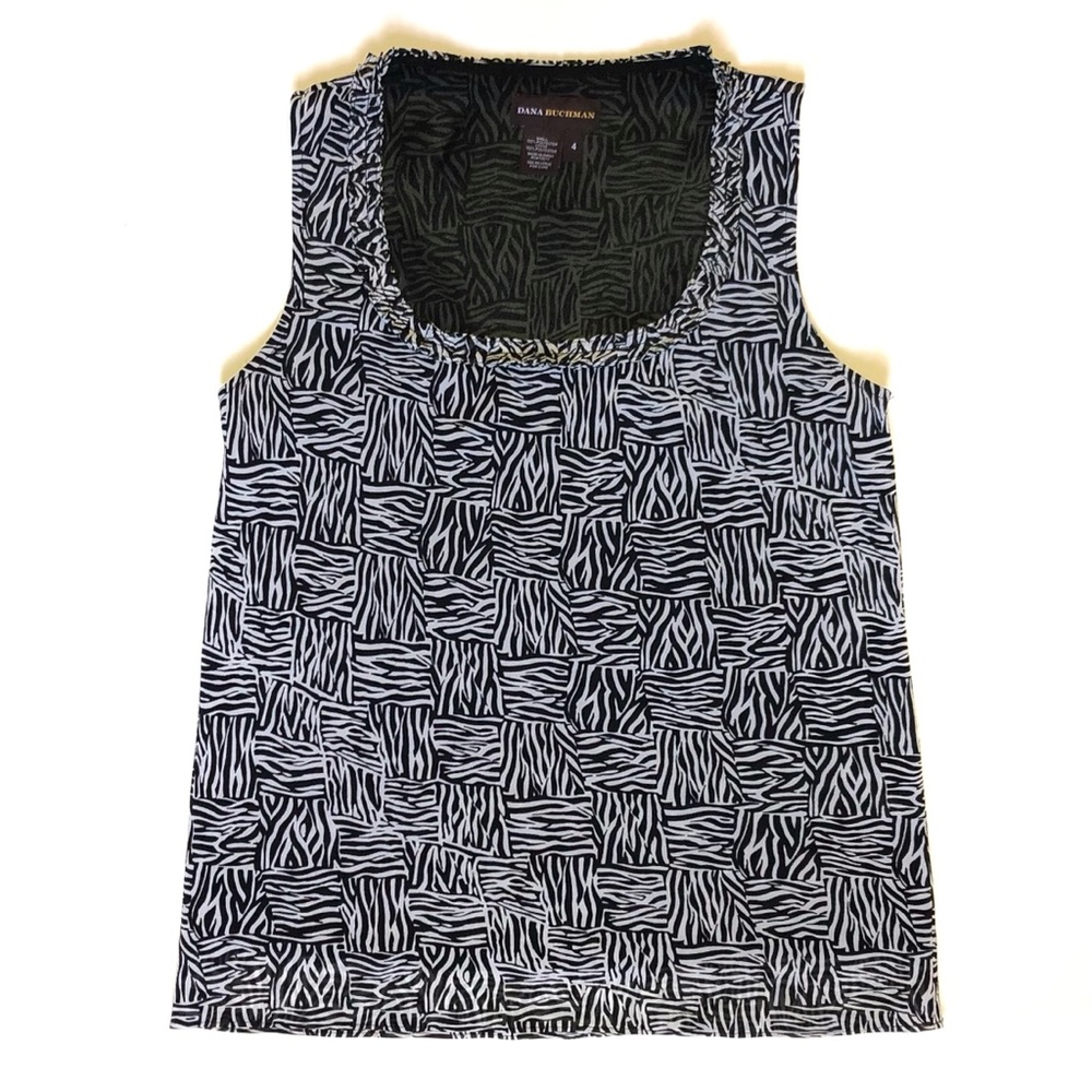 Dana Bachman Sleeveless Blouse Black and Gray Geo Print 4